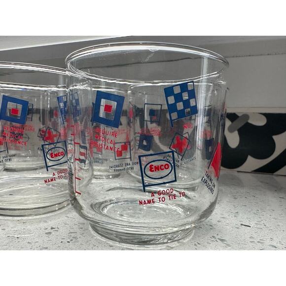ESSO Exxon Nautical Humor Marine Signal Flag GLASS Barware Cocktail Set 10 - Picture 5 of 5